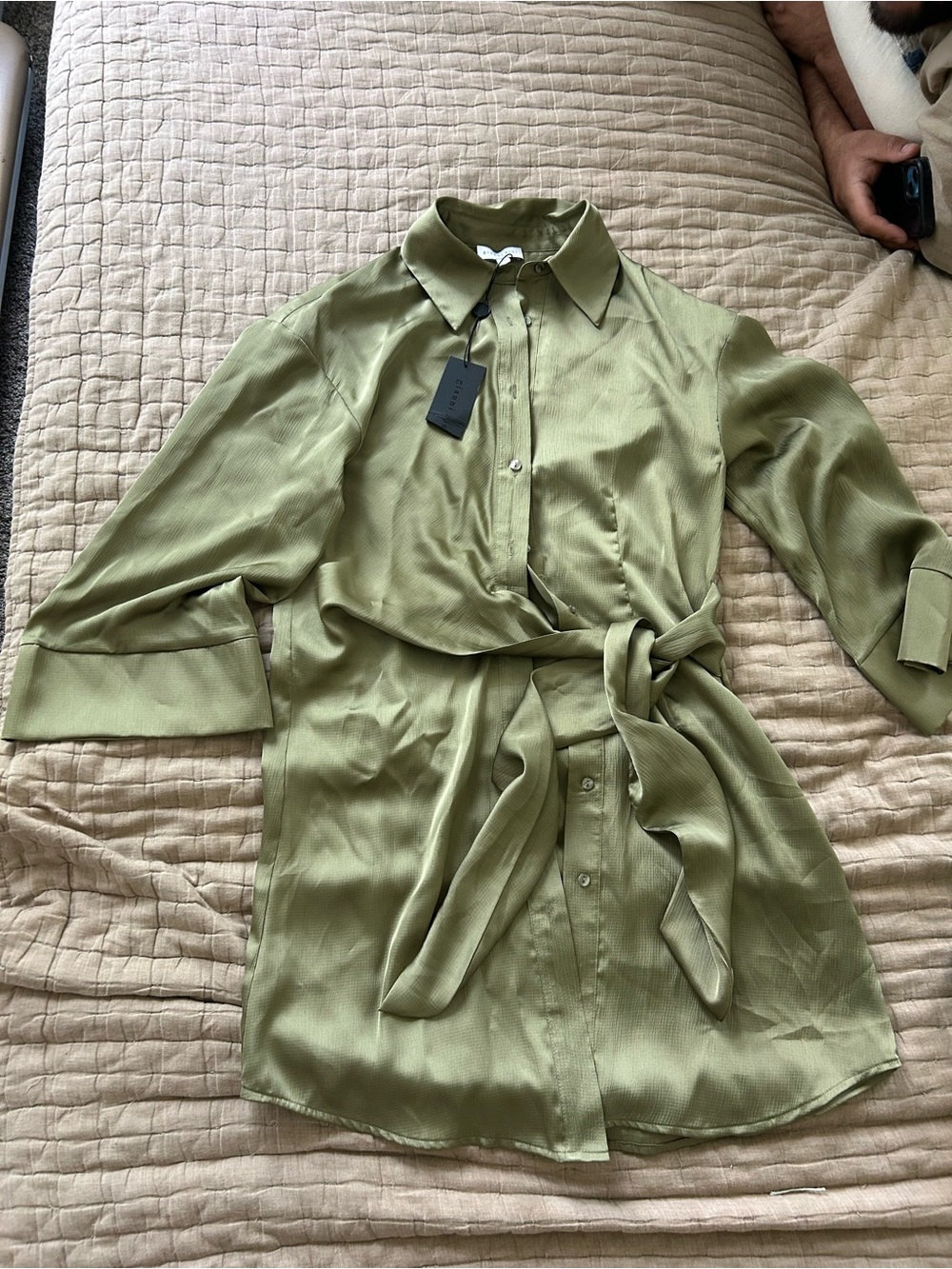 Gianni Bini Olive Green Midi Shirt Dress